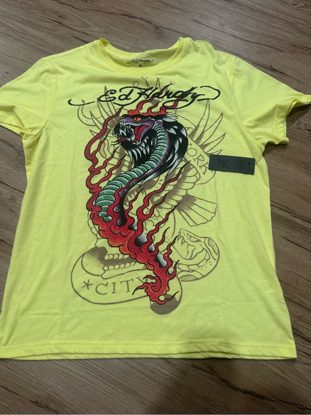 Ed Hardy Men's Neon Yellow Cobra Flame Graphic Tee